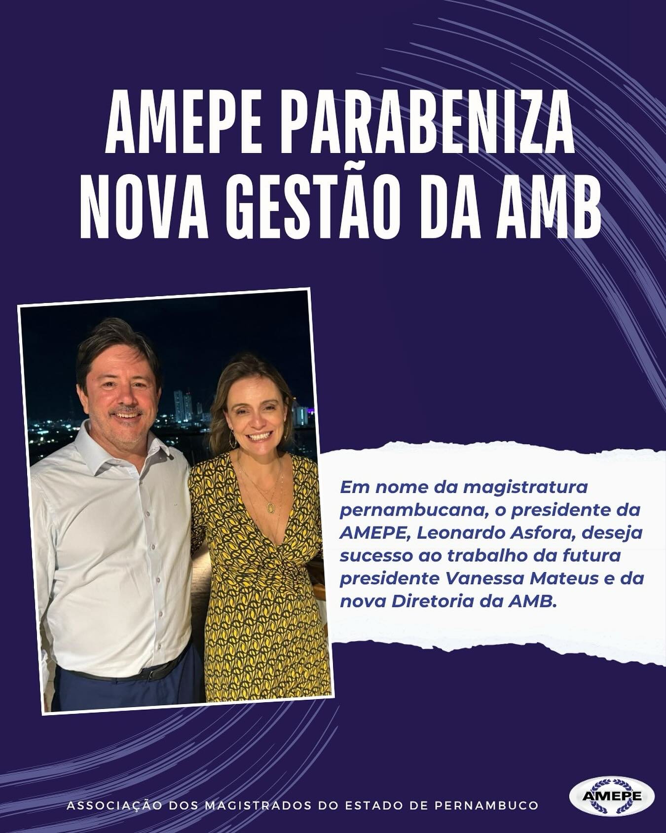 A AMEPE e a magistratura pernambucana parabeniza a juíza Vanessa Mateus e todos que compõem a Chapa "Combatividade, Coragem e União" pela expressiva votação nas Eleições da Associação dos Magistrados Brasileiros (AMB). O resultado demonstra a união e a confiança da magistratura nacional no trabalho que será desempenhado pela nova diretoria no triênio 2026/2028. #magistratura #eleiçõesAMB