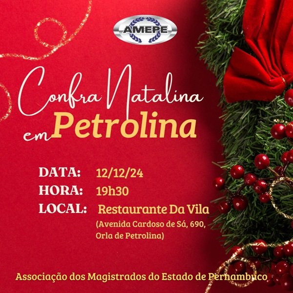 Imagem de capa- Confra de Natal da magistratura de Petrolina e região será no próximo dia 12 de dezembro