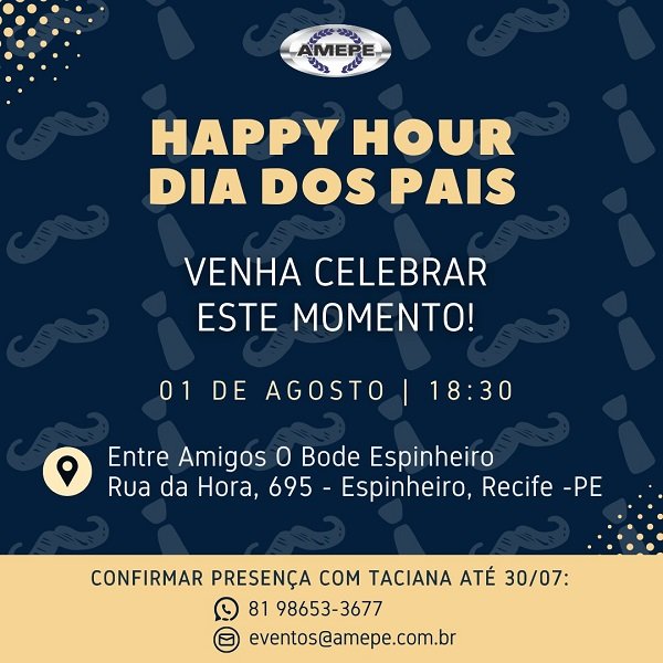 imagem de capa - AMEPE promove happy hour para pais associados no dia 1º de agosto