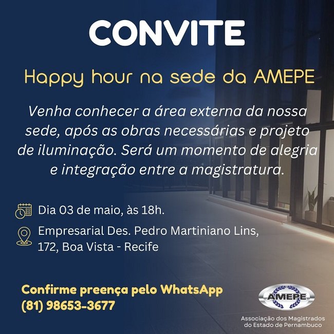 imagem de capa -AMEPE promove happy hour para seus associados e associadas no dia 3 de maio