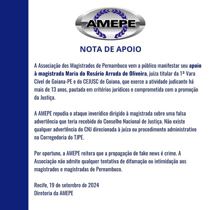 imagem de capa - NOTA DE APOIO