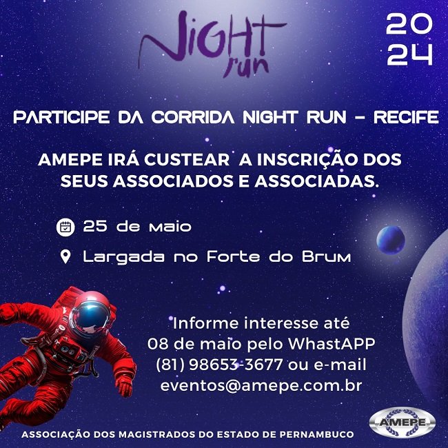 imagem de capa - Participe da corrida Night Run! A AMEPE irá custear inscrição dos seus associados e associadas