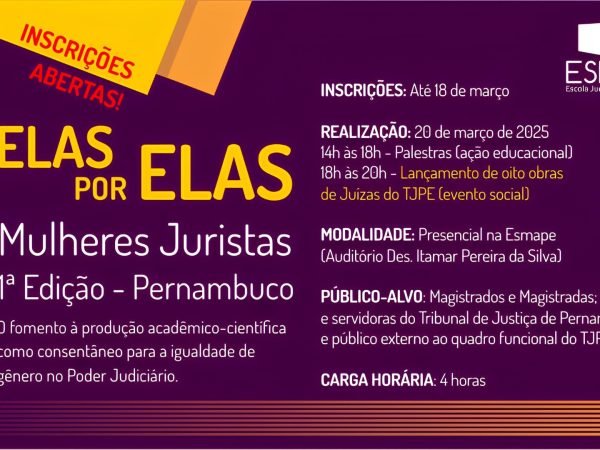 Imagem de Capa - Em homenagem ao Mês Internacional da Mulher, Esmape lança obras acadêmicas de juízas do TJPE